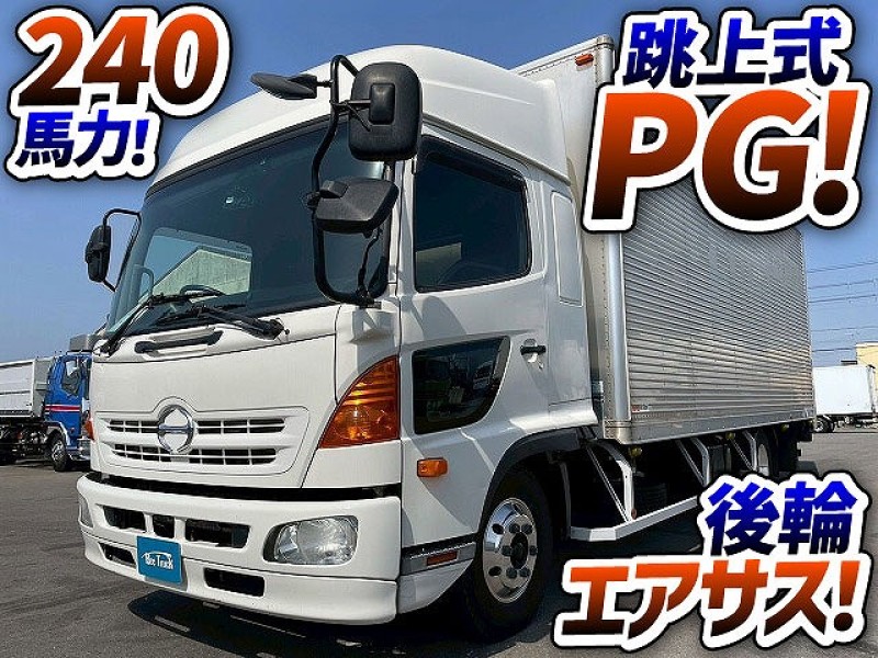 1796 SKG-FD7JLAG H23 日野 レンジャー アルミバン 跳ね上げ式パワーゲート ハイルーフ 後輪エアサス 6200 ワイド 240馬力 ラッシング3段 6速MT 4t 8t 中型 ドライバン 箱車