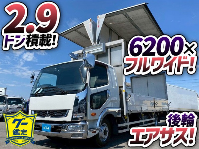 1802 2KG-FK64F H30 三菱ふそう ファイター アルミウイング フルキャブ/ベッド付き 6200 フルワイド 後輪エアサス パブコ 220馬力 4t 8t 中型 バン 箱車