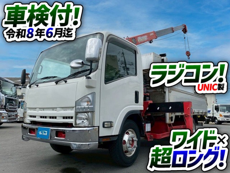 1837 PDG-NPR75N 車検付　令和8年6月迄 H19 いすゞ エルフ 3段クレーン 古河ユニック UNIC ラジコン フックイン ワイド 超ロング アルミブロック 6速MT 3t 8t 小型