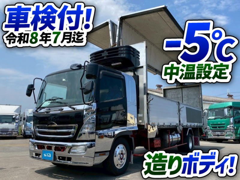 1854 KK-FD1JPEA 車検付 令和8年7月迄 H15 日野 レンジャー 冷蔵冷凍ウイング -5℃中温設定 造りボディ 7000ボディ ロング 根太増し 5方開 ハイブロック KK- 煤焼き無し DPD無し 4t 8t 中型 バン 箱車