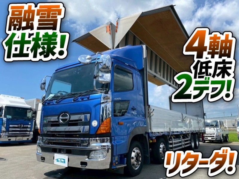 1895 QKG-FW1AXBG H25 日野 プロフィア アルミウイング 8×4 4軸低床2デフ 後輪エアサス 永久磁石式リターダ トランテックス 融雪仕様 プロシフト 10t 25t 大型 バン 箱車